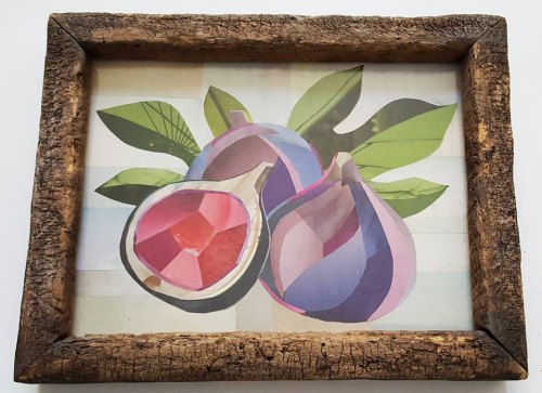 "Ocracoke Figs" by Karen Burgan, paper collage, glass and frame
